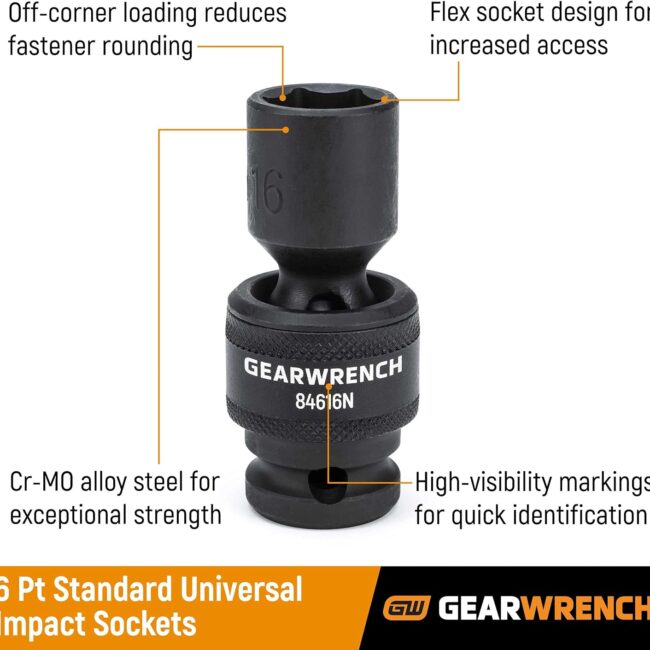 GEARWRENCH 12 Piece 1/4" Drive 6 Point Standard Universal Impact Metric Socket Set | 84905